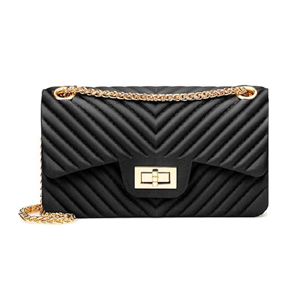 Jelly clutch handbag,  crossbody bag with gold cha